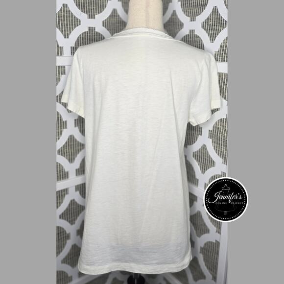 3/$30 J. Crew Women's White Raw Edge Scoop Neck Abstract Print T-shirt Large - Picture 7 of 10
